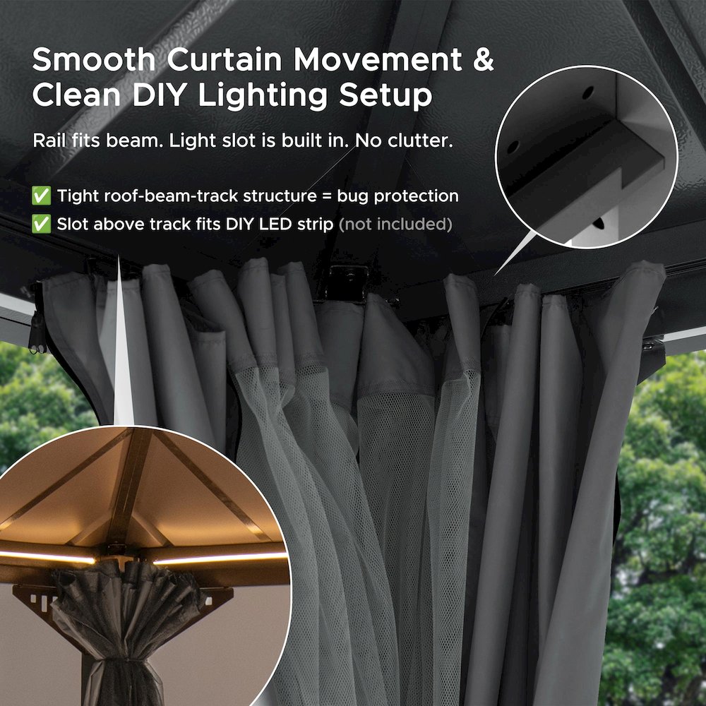 10 ft x 10 ft Hardtop Gazebo with Steel Roof, Grey Aluminum Frame. Picture 14