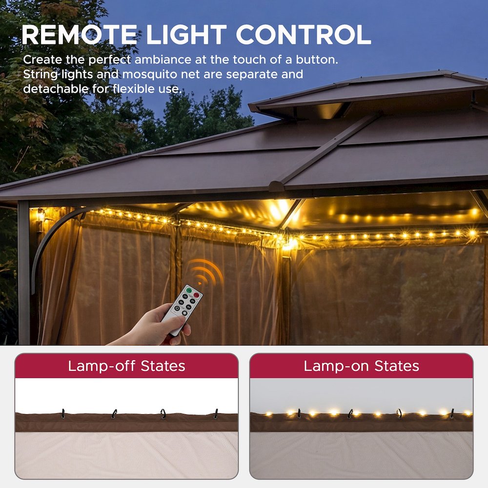 Netting for 10ft. x 12ft. Hardtop Gazebo with Warm White LED lights. Picture 4