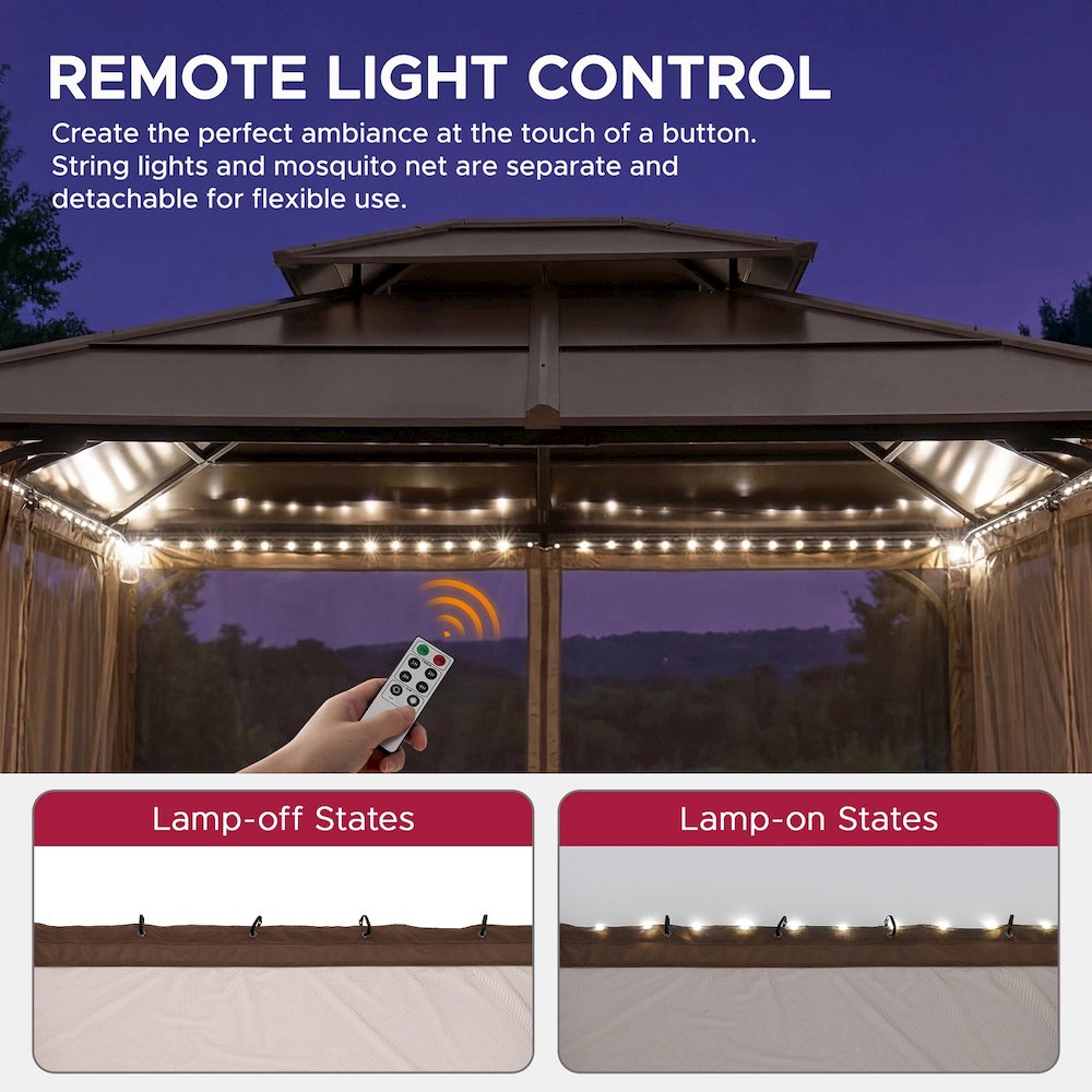 Netting for 10ft. x 12ft. Hardtop Gazebo with White LED lights. Picture 6