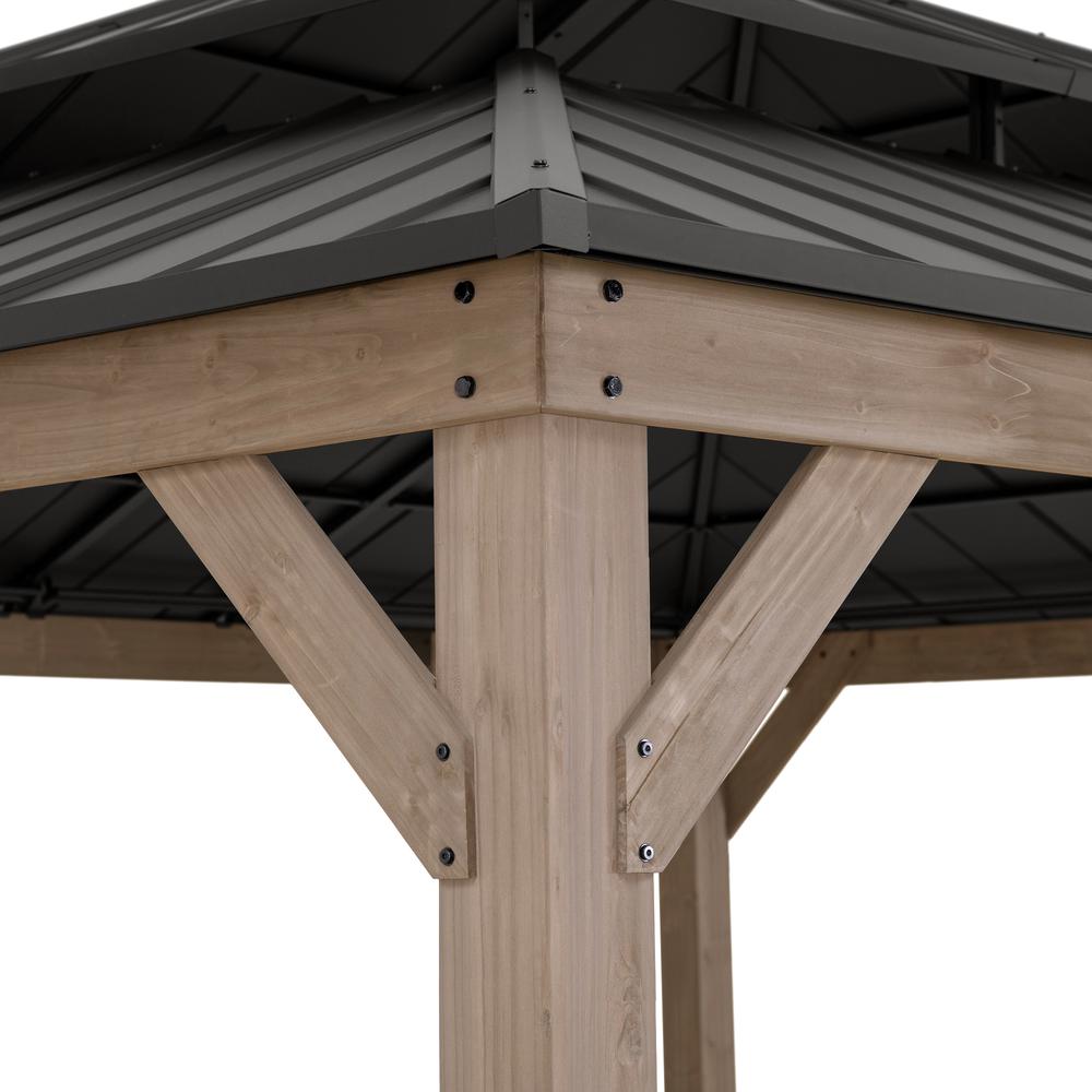 13 ft. x 15 ft. Cedar Framed Gazebo with Brown Steel 2-tier Hip Roof Hard Top. Picture 10