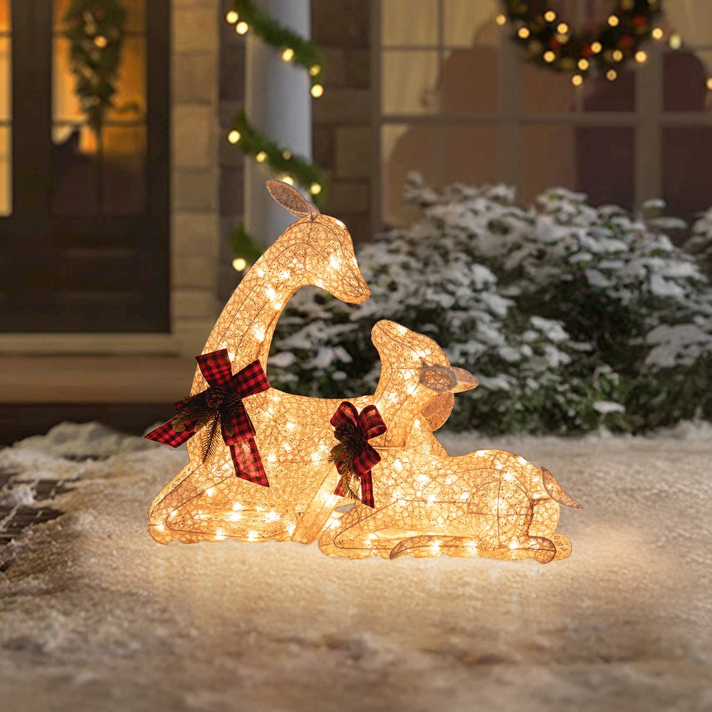 Sunjoy 2-Piece LED Lighted Lying Deer Holiday Outdoor Christmas Decoration Set. Picture 7