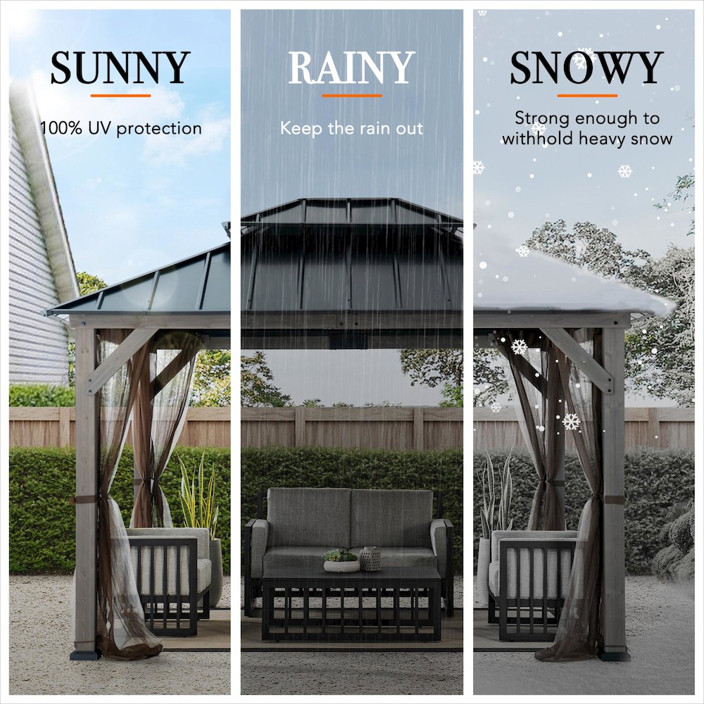 10 ft. x 12 ft. Cedar Wood Gazebo with Galvanized Steel Roof - Gray. Picture 13