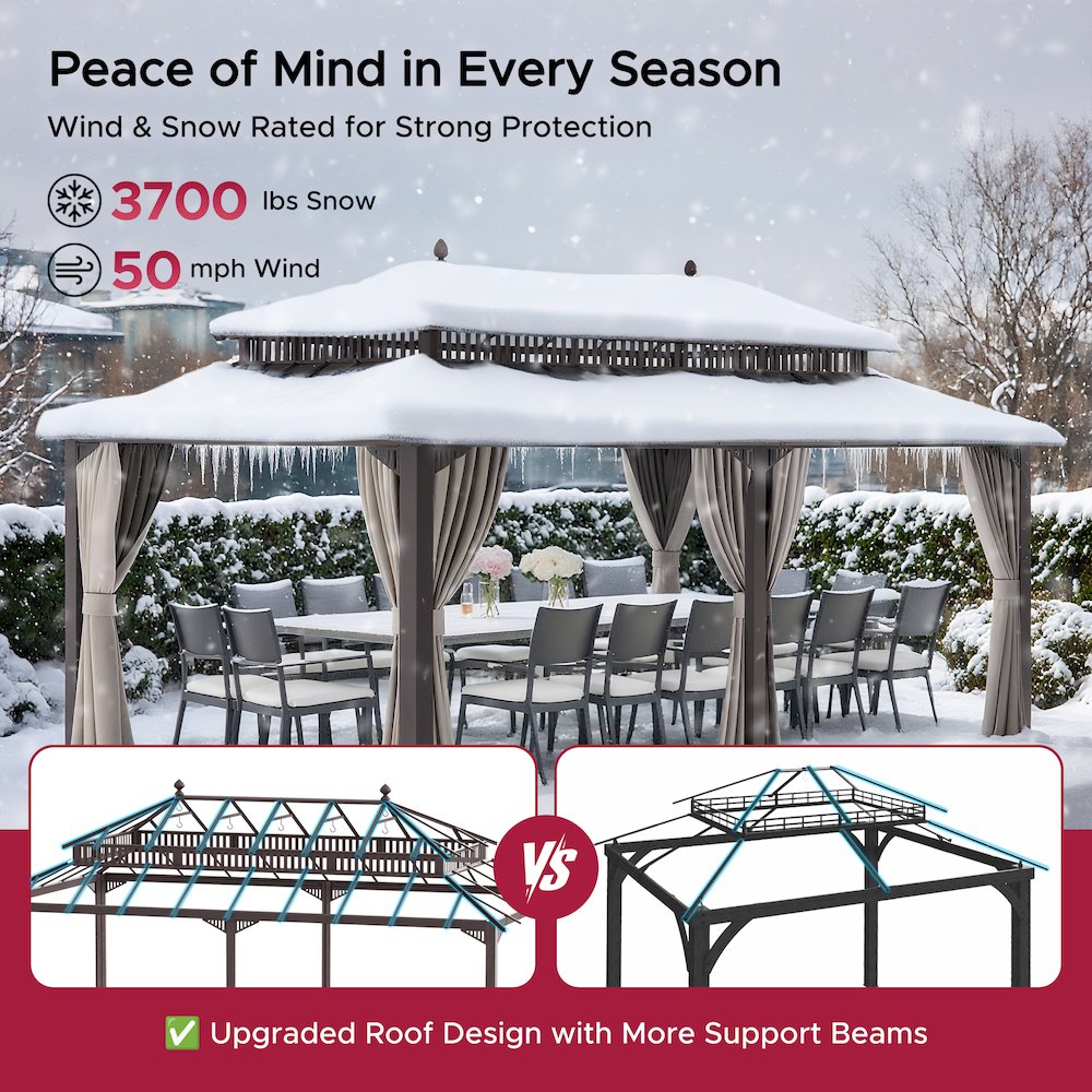 20 ft x 12 ft Hardtop Gazebo with Steel Roof, Brown Aluminum Frame. Picture 4