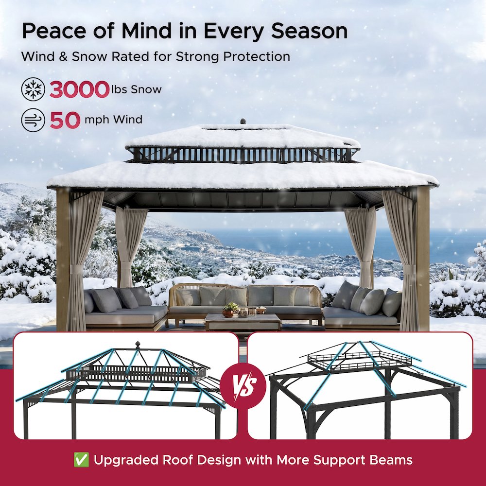 16 ft. x 12 ft. Kingston Extra-Tall, Wide Hardtop Wood Gazebo. Picture 9
