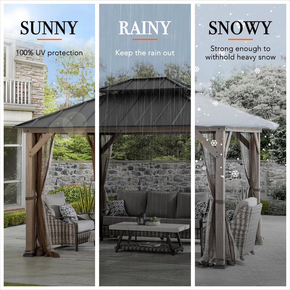 10 ft. x 12 ft. Cedar Wood Gazebo with Galvanized Steel Roof - Brown. Picture 5