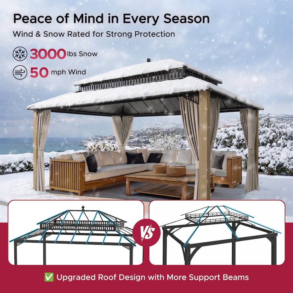 16 ft. x 12 ft. Kingston Extra-Tall, Wide Hardtop Wood Gazebo. Picture 9