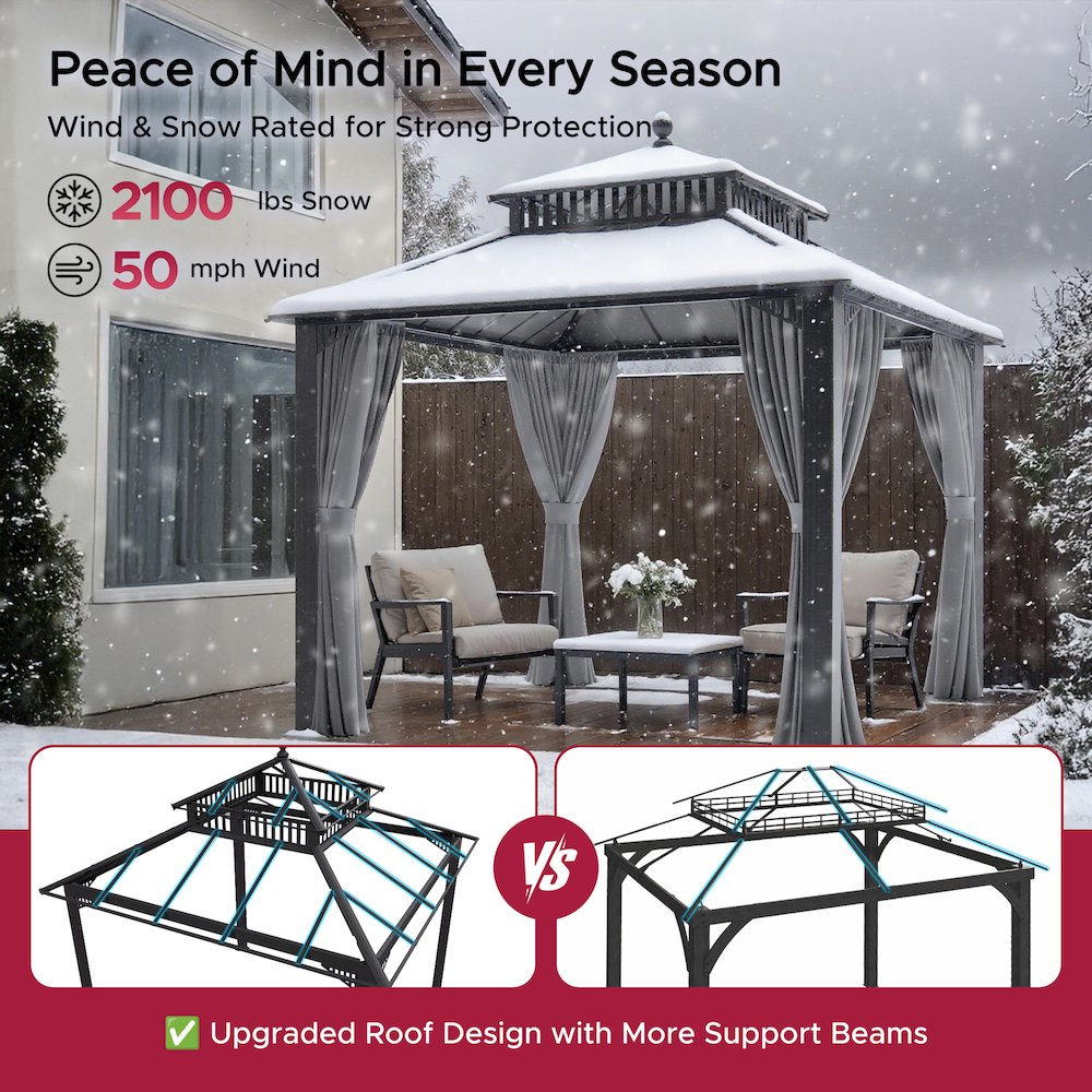10 ft x 10 ft Hardtop Gazebo with Steel Roof, Grey Aluminum Frame. Picture 8