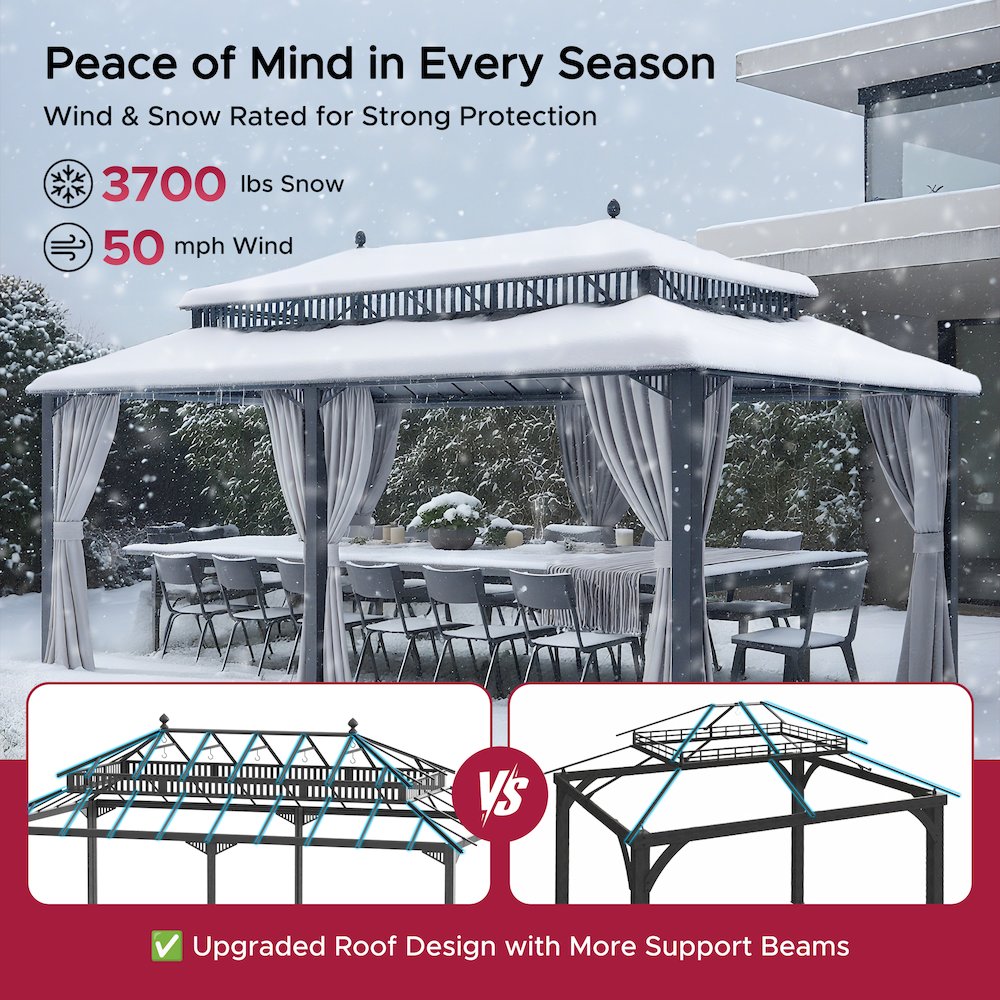 20 ft x 12 ft Hardtop Gazebo with Steel Roof, Grey Aluminum Frame. Picture 3