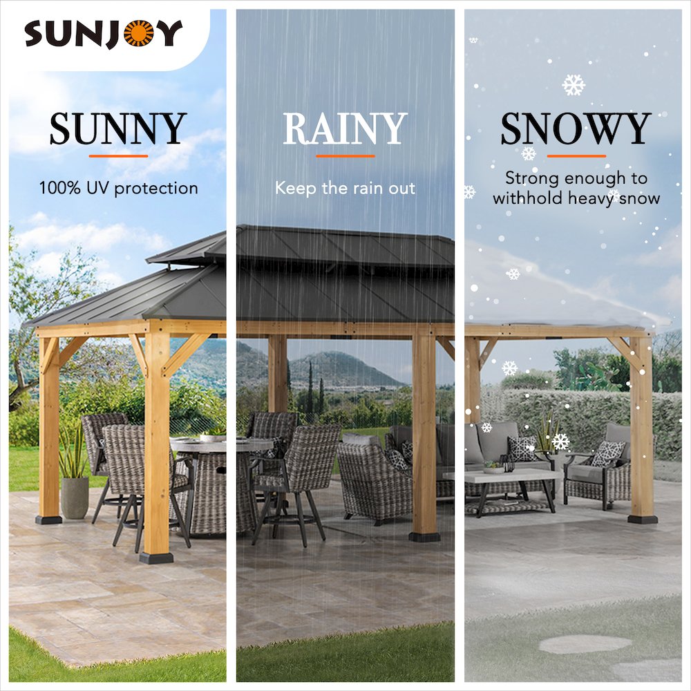 Sunjoy 12 ft. x 20 ft. Cedar Framed  Gazebo with Steel Hardtop. Picture 4