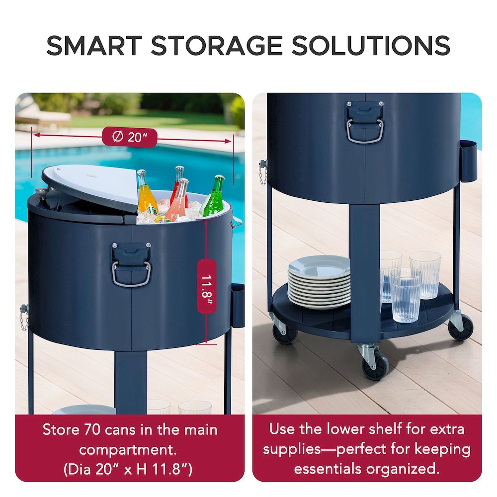 60 Quart Rolling Ice Chest Cooler Cart, Portable Patio Party Bar. Picture 7