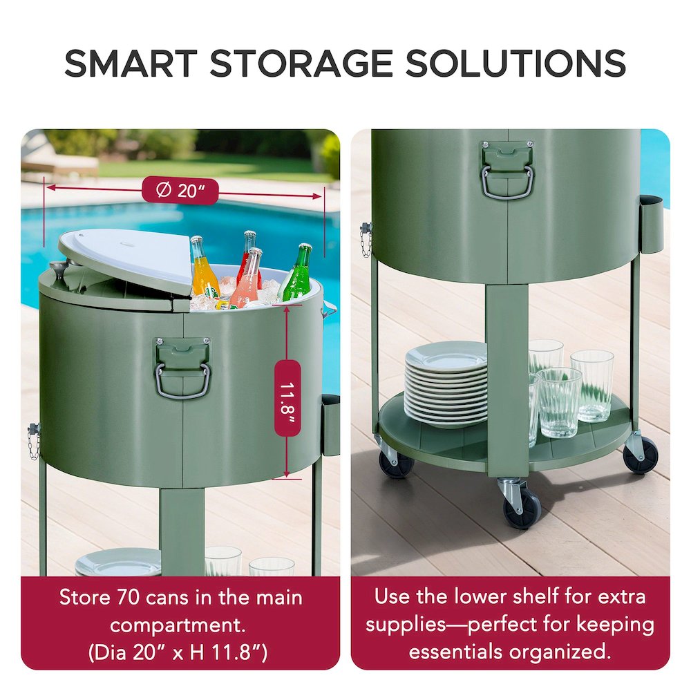 60 Quart Rolling Ice Chest Cooler Cart, Portable Patio Party Bar. Picture 8