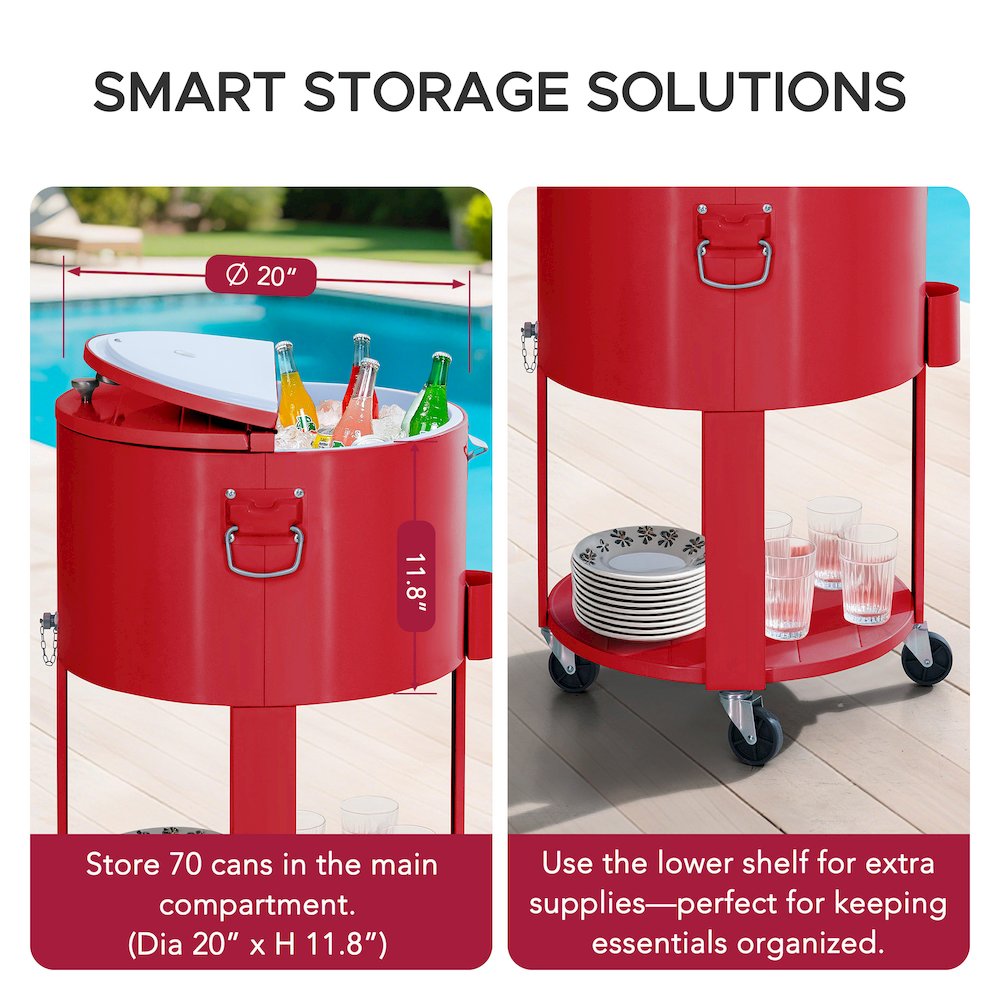 60 Quart Rolling Ice Chest Cooler Cart, Portable Patio Party Bar. Picture 6