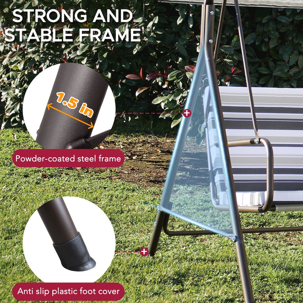 2-Seat Patio Metal Proch Swing With Adjustable Canopy. Picture 7