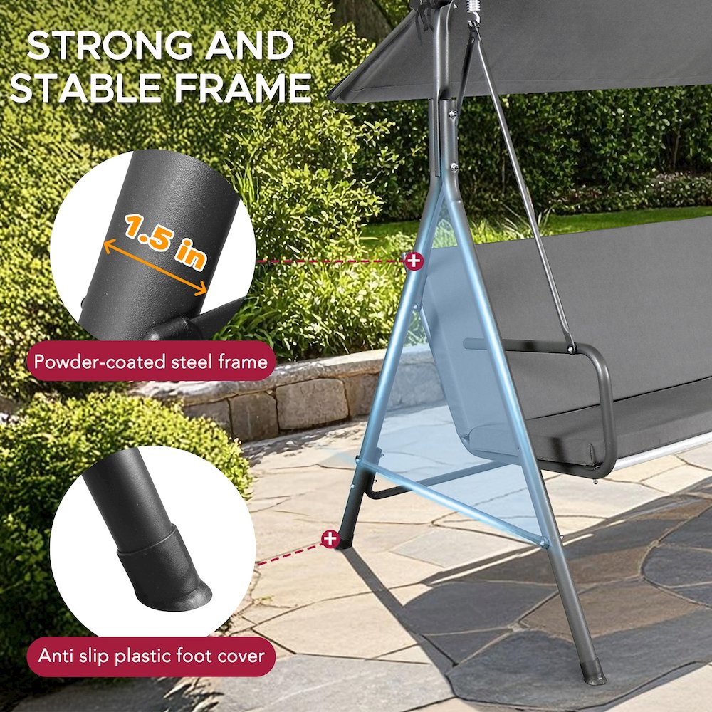 2-Seat Patio Metal Proch Swing With Adjustable Canopy. Picture 5