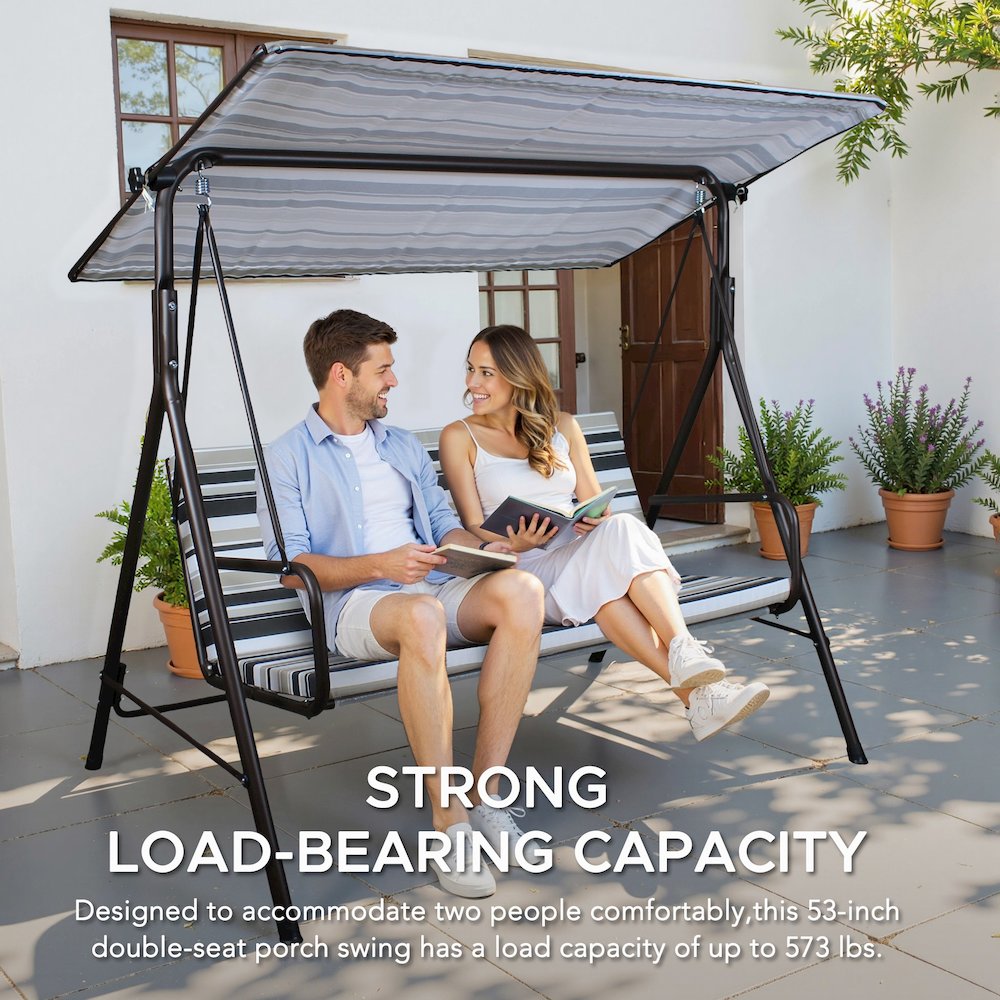 2-Seat Patio Metal Proch Swing With Adjustable Canopy. Picture 4