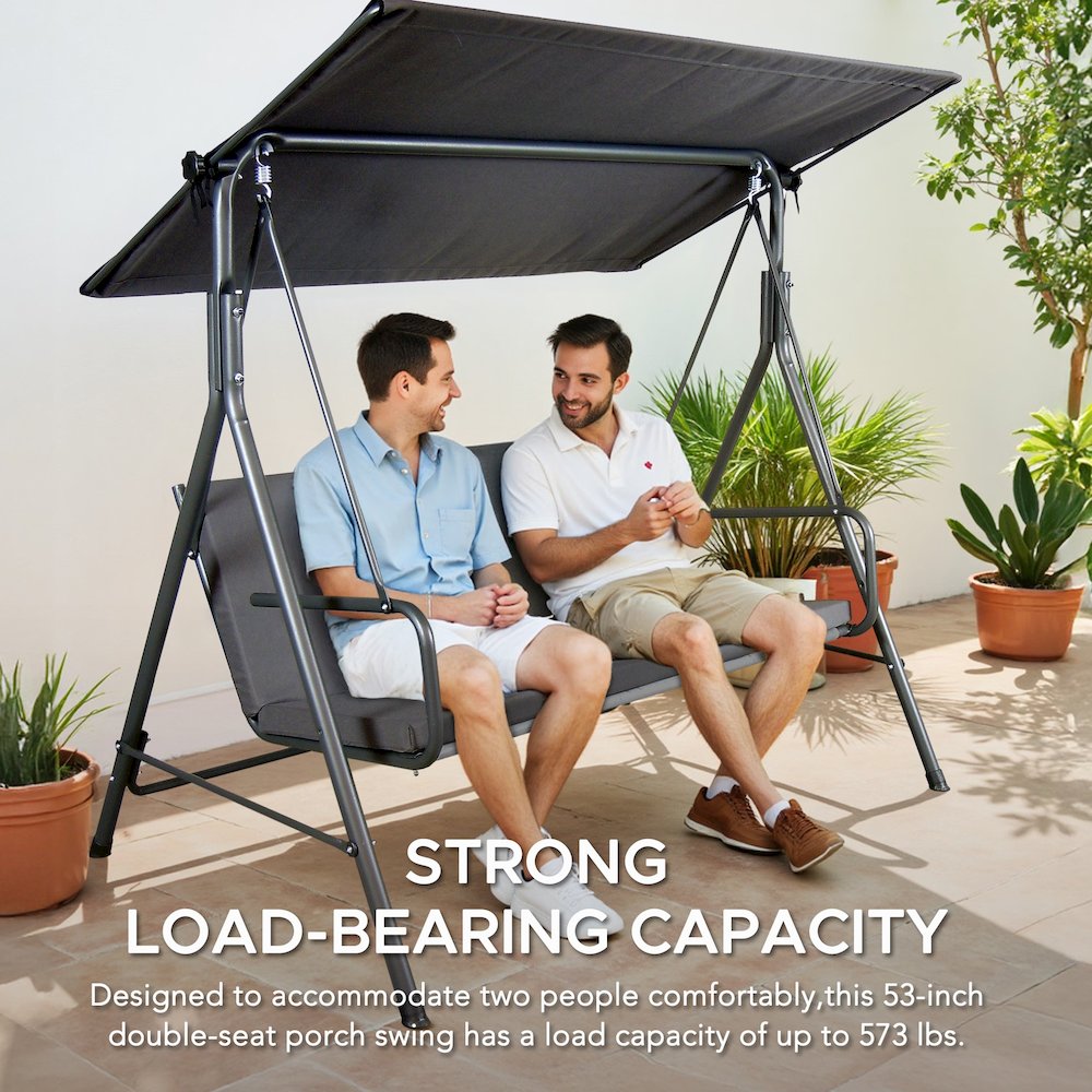 2-Seat Patio Metal Proch Swing With Adjustable Canopy. Picture 4