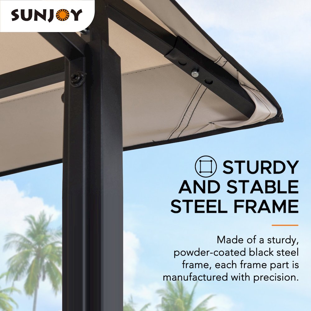 8x5 ft2-Tier Soft Top Gazebo Black Steel Grill Gazebo with Ceiling Hook, Shelves. Picture 7