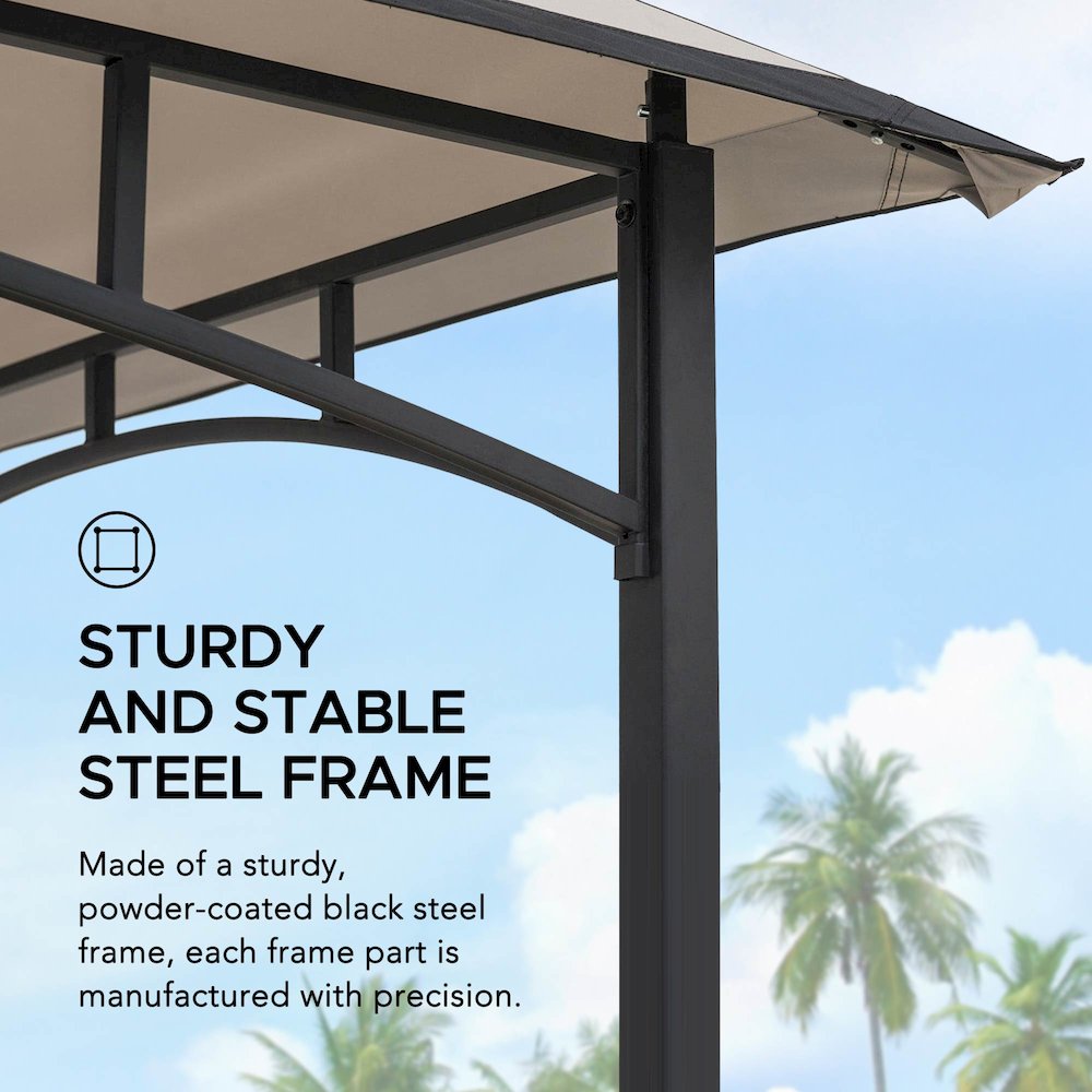 8x5ft 2-Tier Soft Top Gazebo Black Steel Grill Gazebo with Ceiling Hook, Shelves. Picture 8