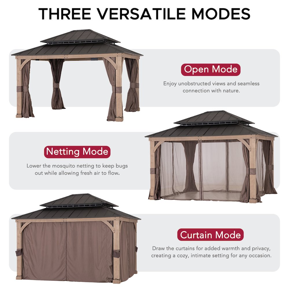 13 ft. x 11 ft. Cedar Frame Steel 2-Tier Hardtop Gazebo. Picture 5