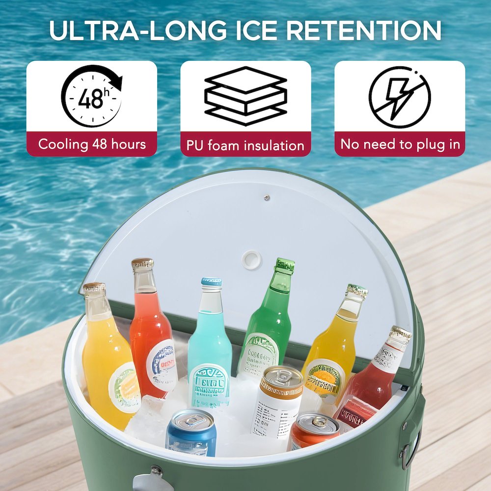 60 Quart Rolling Ice Chest Cooler Cart, Portable Patio Party Bar. Picture 7