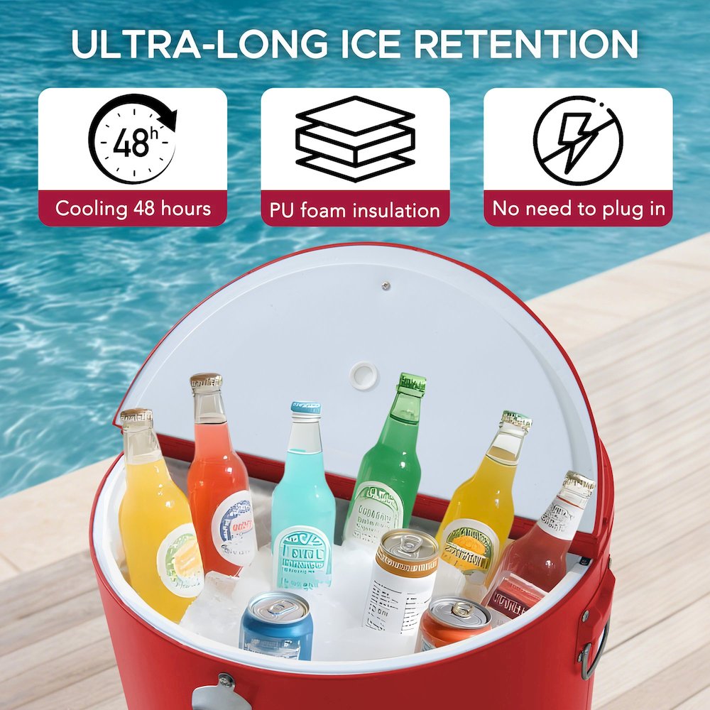 60 Quart Rolling Ice Chest Cooler Cart, Portable Patio Party Bar. Picture 8