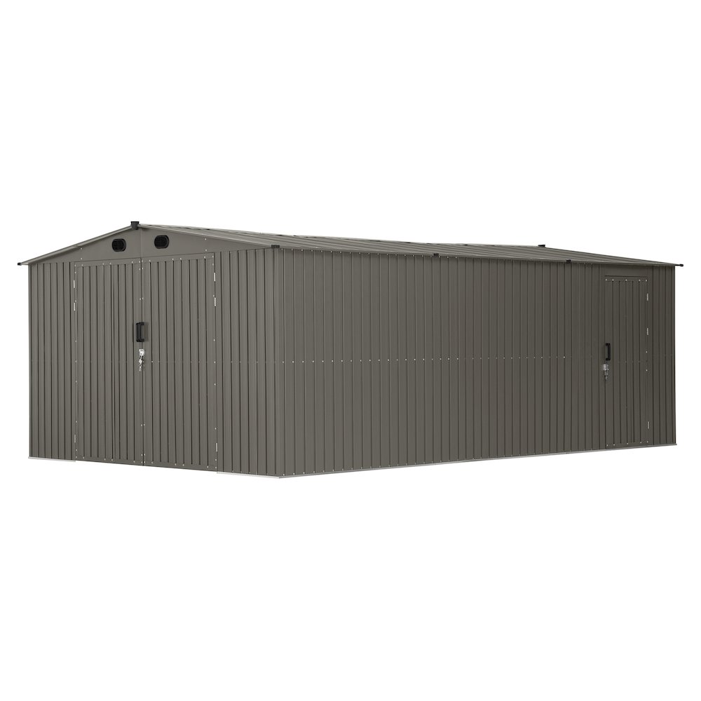 Sunjoy 13 ft. x 20 ft. Outdoor Storage Shed, Carport, Light Grey. Picture 1