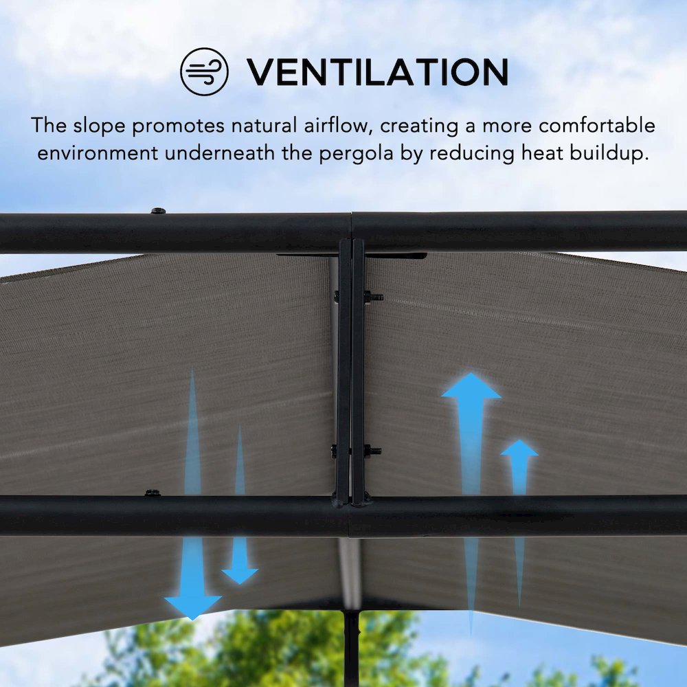 10 ft. x 10 ft. Patio Darkeford Metal Pergola With Black Sling Fabric Canopy. Picture 8