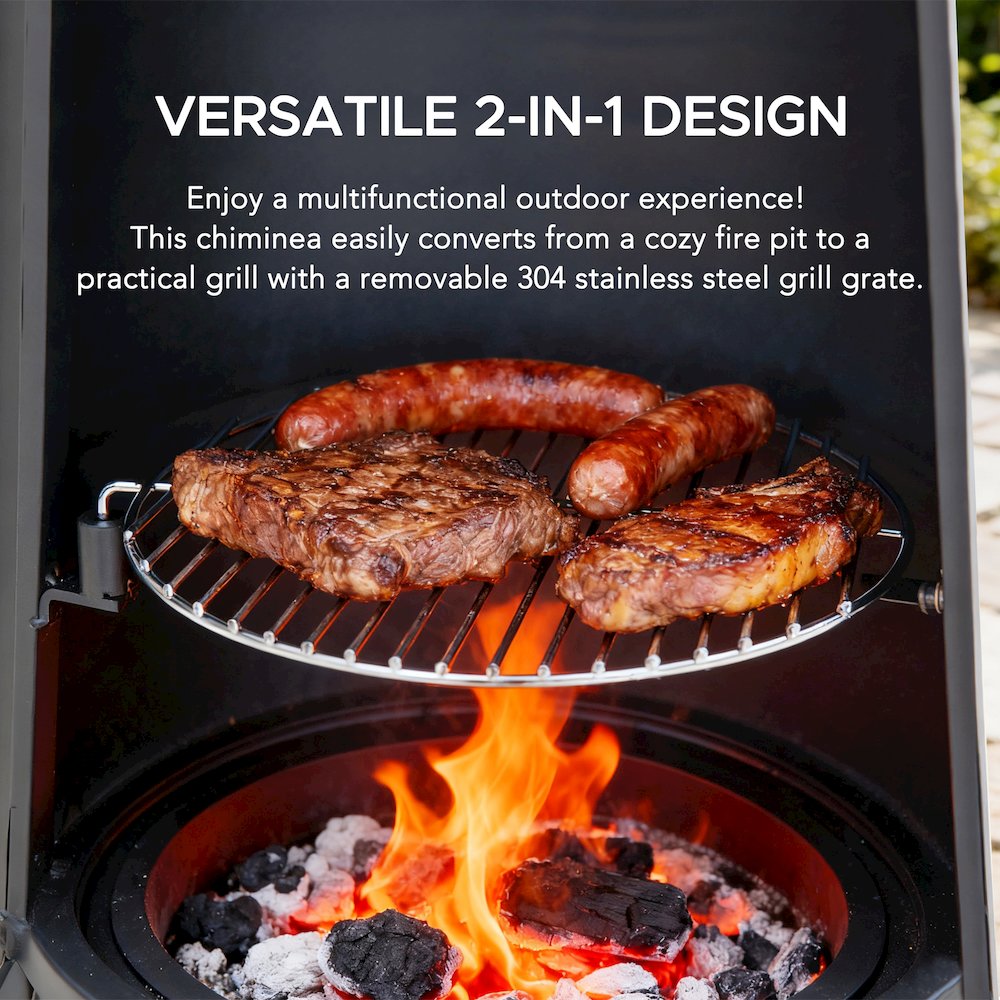 57 in. 2-in-1 Metal Outdoor Chiminea Fire Pit & Fireplace, Removable Grill Grate. Picture 9