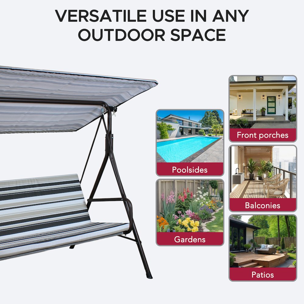 2-Seat Patio Metal Proch Swing With Adjustable Canopy. Picture 8
