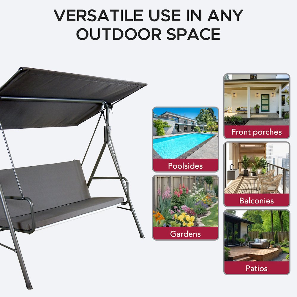 2-Seat Patio Metal Proch Swing With Adjustable Canopy. Picture 7