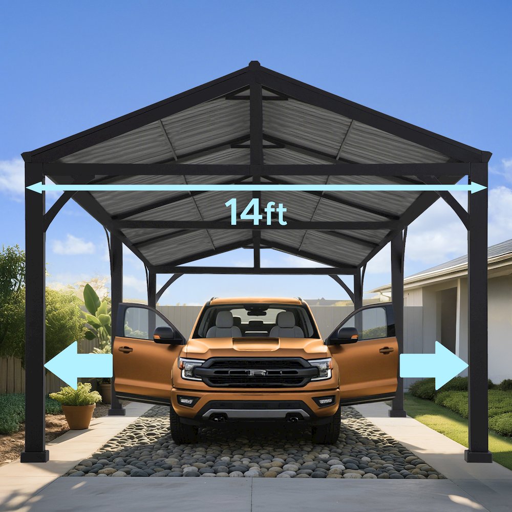 Newville Heavy Duty Outdoor Carport with Polycarbonate Gable Roof. Picture 6