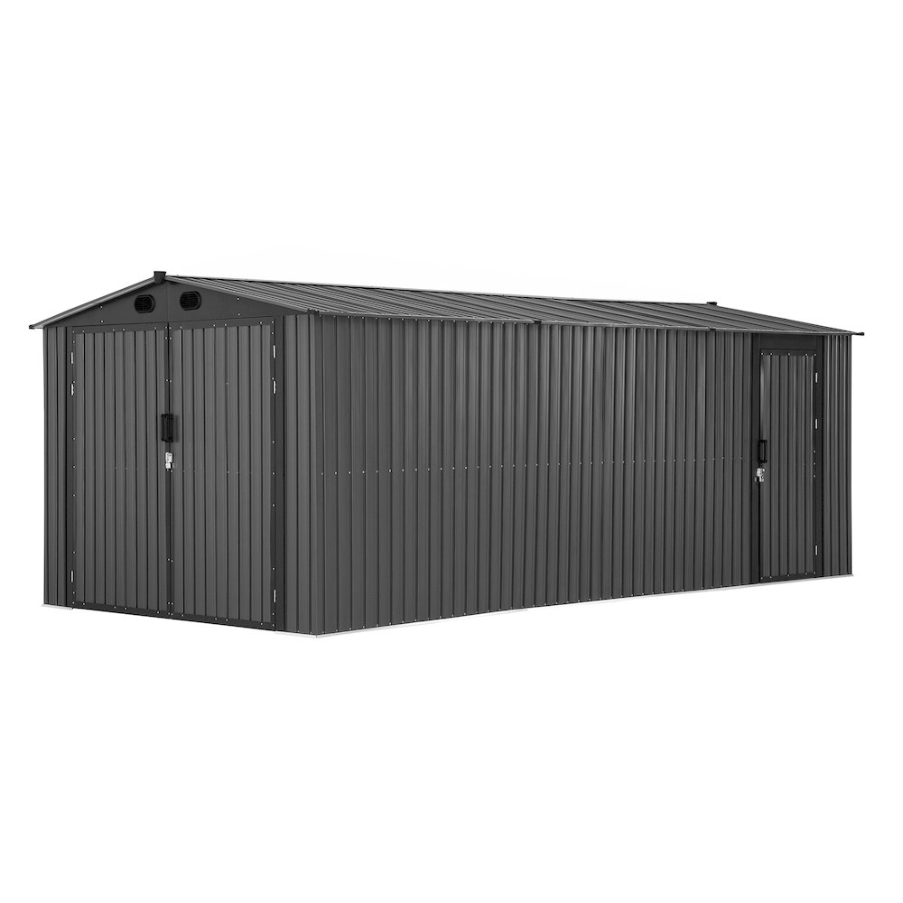 Sunjoy 10 ft. x 20 ft. Outdoor Storage Shed, Carport, Dark Grey. Picture 1