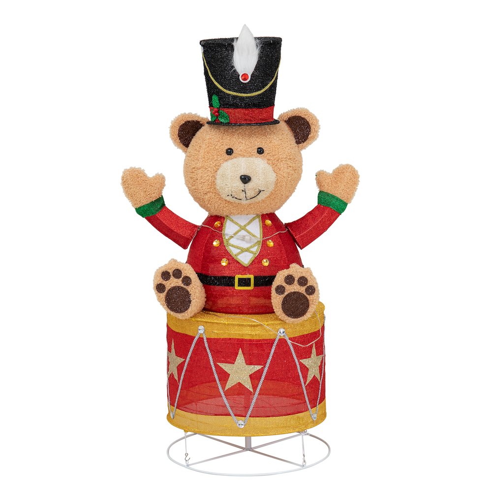 Sunjoy 57" LED Lighted Drumming Bear Holiday Outdoor Christmas Decoration. Picture 1