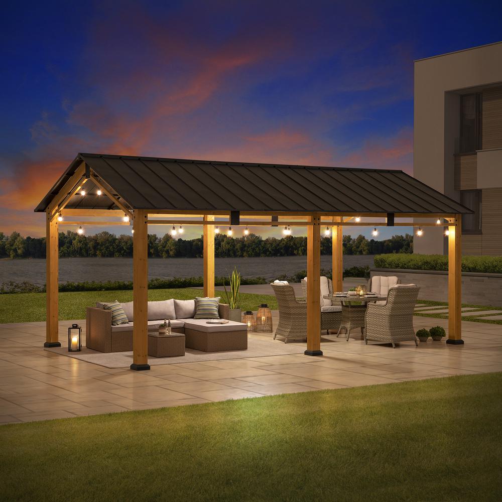 11 ft. x 20 ft. Cedar Wood Frame Carport Outdoor Patio Hardtop Gazebo. Picture 6