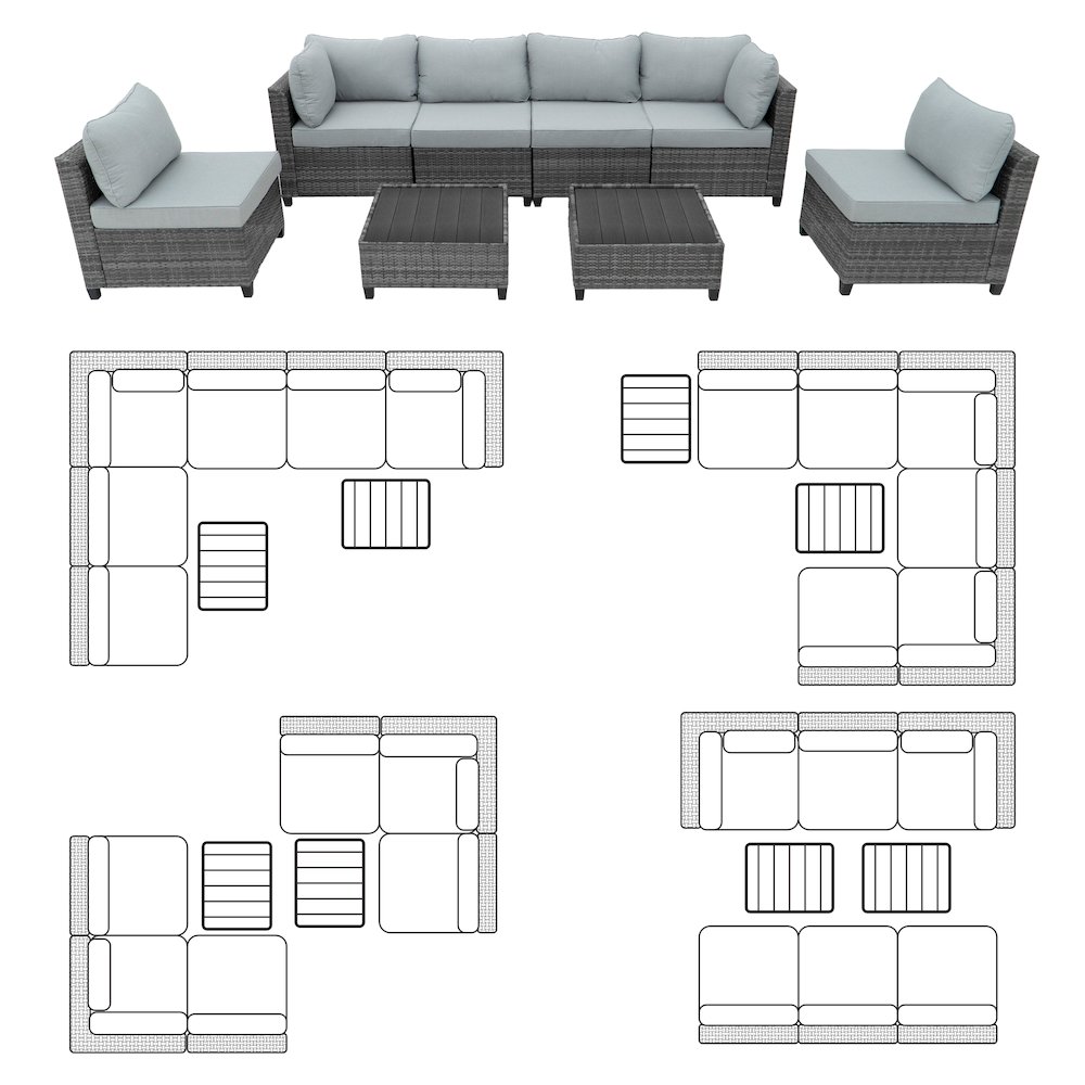 8 Piece Gray Outdoor Sectional Wicker Sofa Chairs and Tables. Picture 4