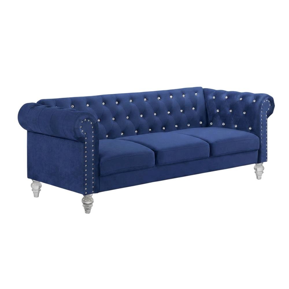 Emma 2-Piece Crystal Velvet Fabric Loveseat & Sofa Set in Royal Blue. Picture 1