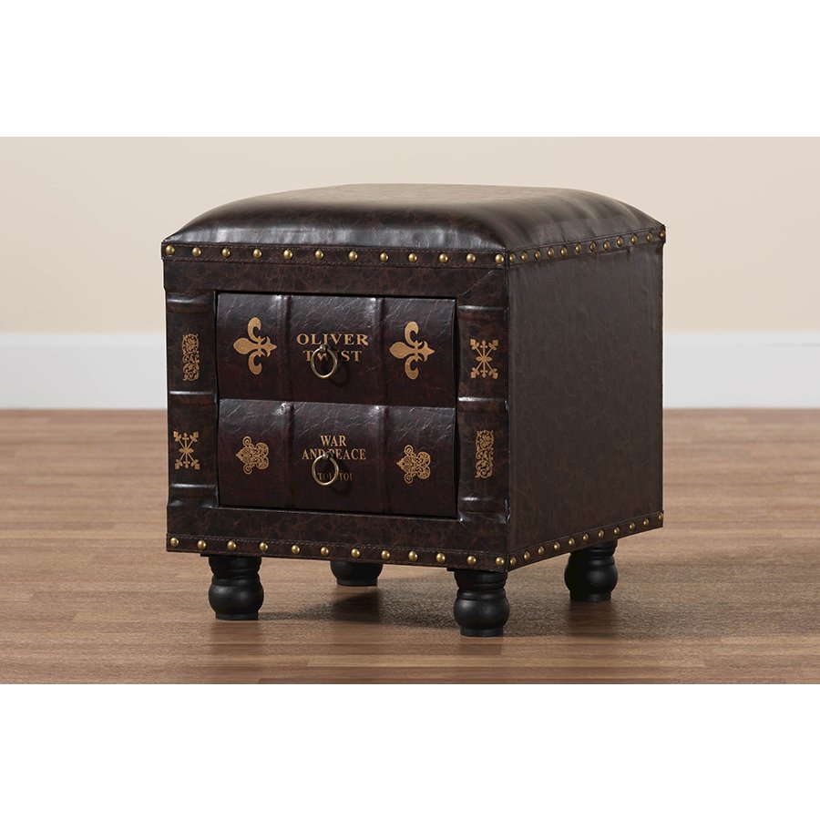 Leather Upholstered Wood Storage Ottoman. Picture 13