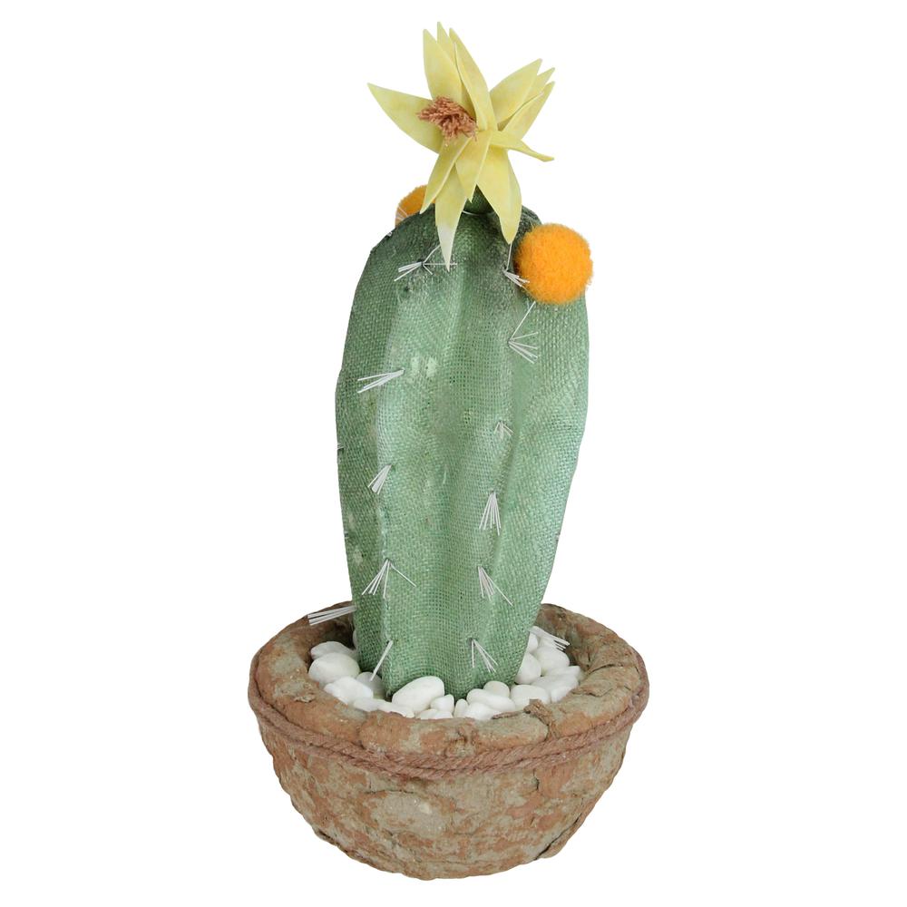 12" Green Potted Southwestern Style Artificial Cactus Plant with Flowers. Picture 2