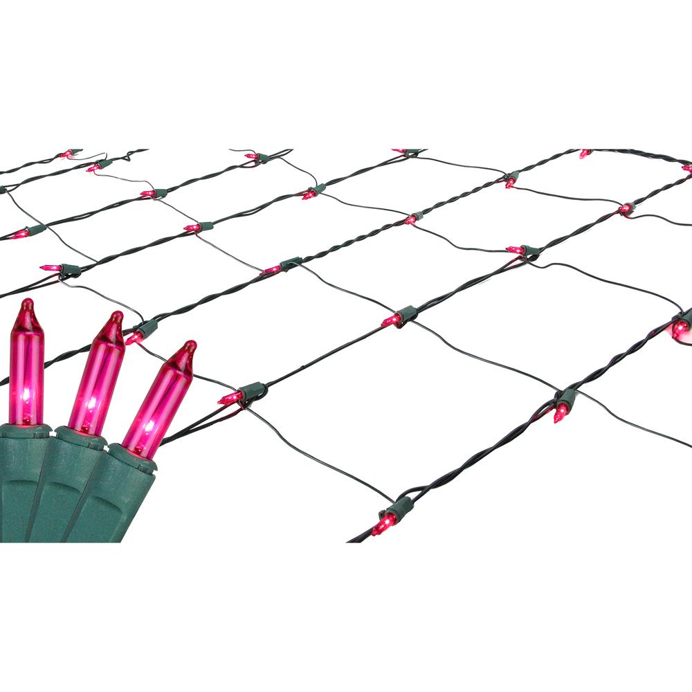 4' x 6' Pink Mini Incandescent Net Style Christmas Net Lights - Green Wire. Picture 1