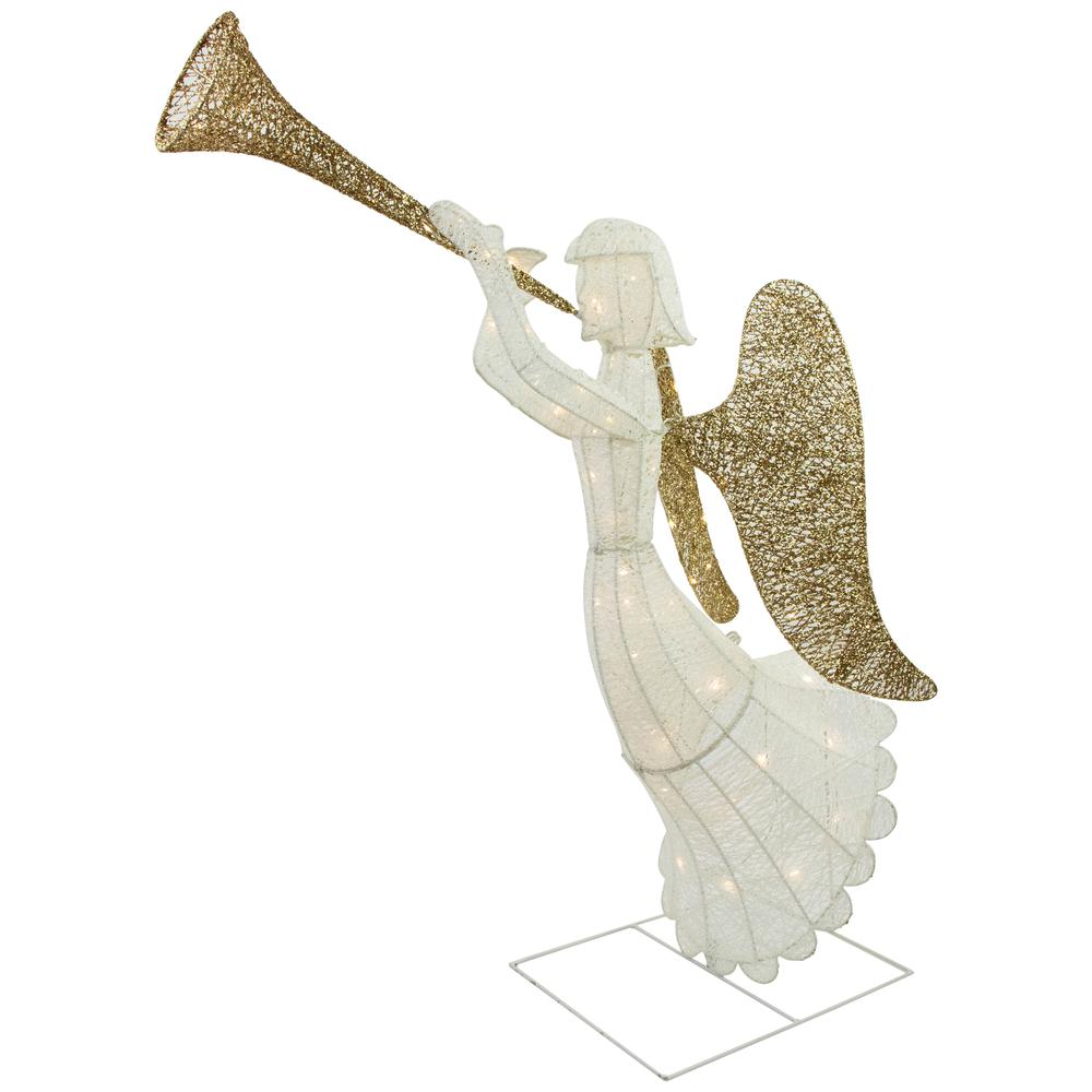 48" Lighted Glittered Silver and Gold Trumpeting Angel Christmas Outdoor Decor. Picture 6