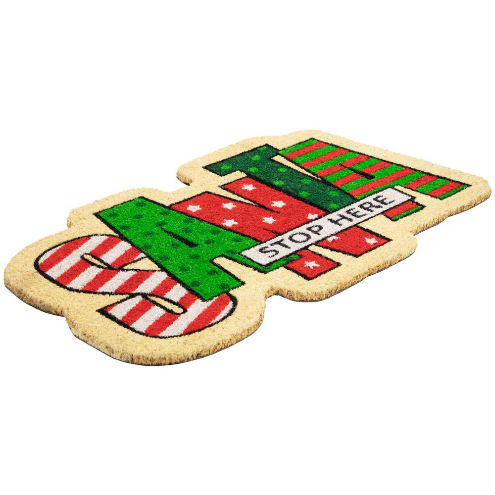 Red and Green "Santa Stop Here" Outdoor Christmas Doormat 18" x 30". Picture 6
