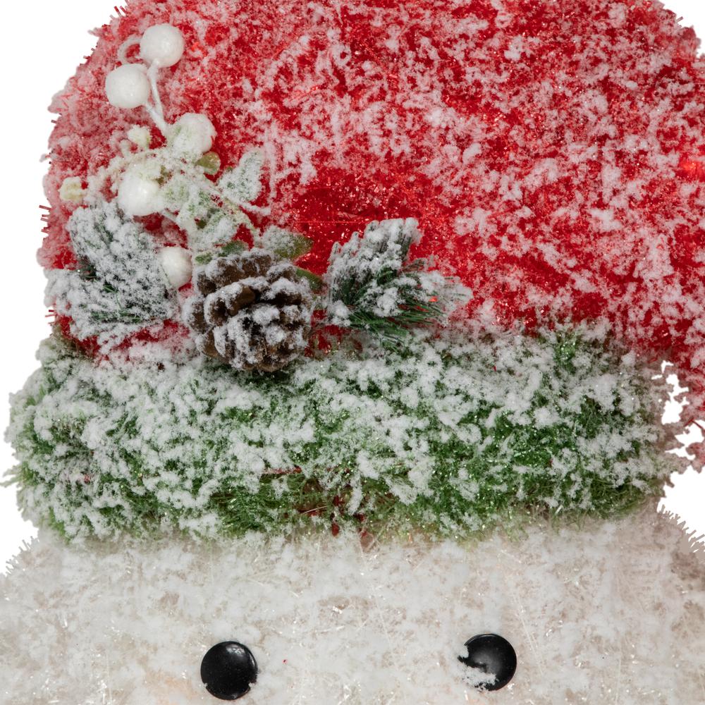 22" Lighted Snowman Wearing a Red Frosted Hat with Pine Christmas Tree Topper. Picture 6