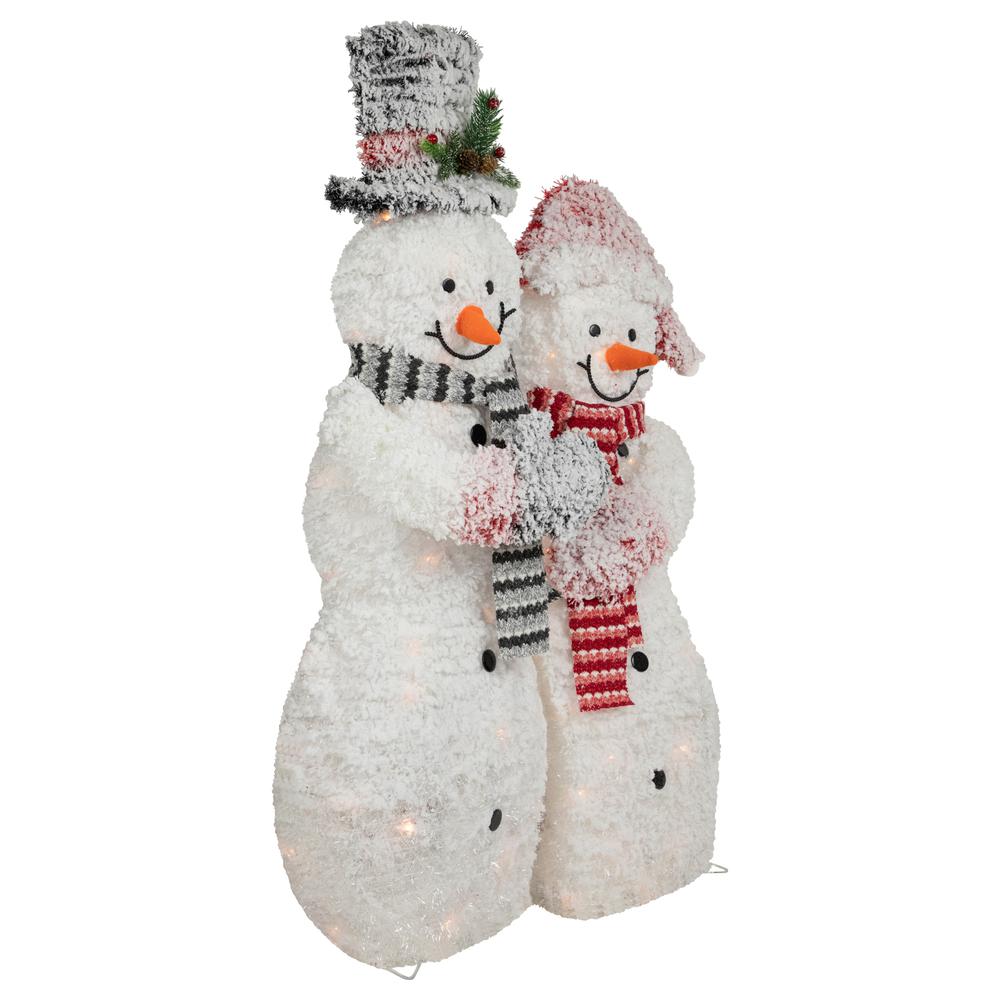 39" Lighted Snowy Tinsel Snowman Couple Outdoor Christmas Decoration. Picture 6