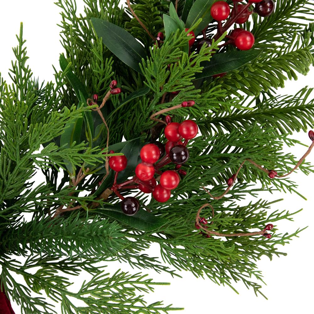 Cypress and Pine with Berries and Bells Christmas Wreath 28-Inch - Unlit. Picture 6