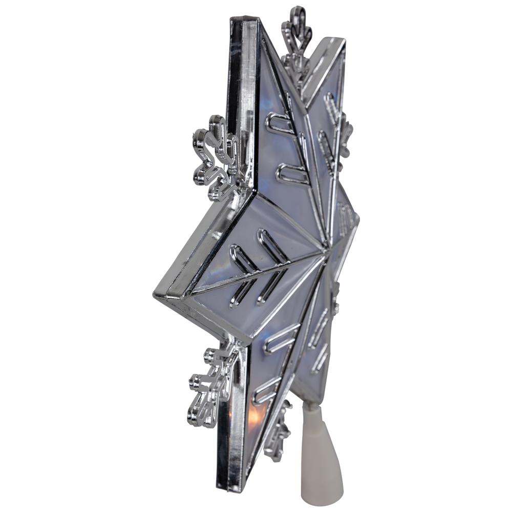 10" Silver Snowflake Lighted Christmas Tree Topper - Blue Lights. Picture 6