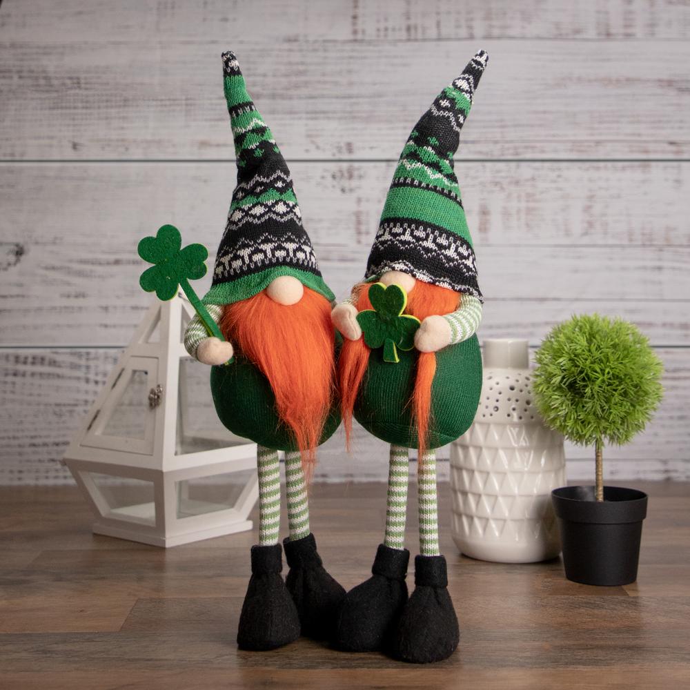 19" Green and Black Leprechaun Girl Gnome Standing St Patrick's Day Figure. Picture 5