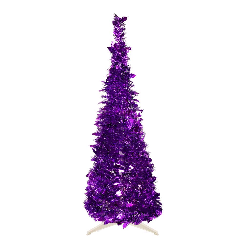 4' Purple Tinsel Pop-Up Artificial Christmas Tree  Unlit. Picture 1