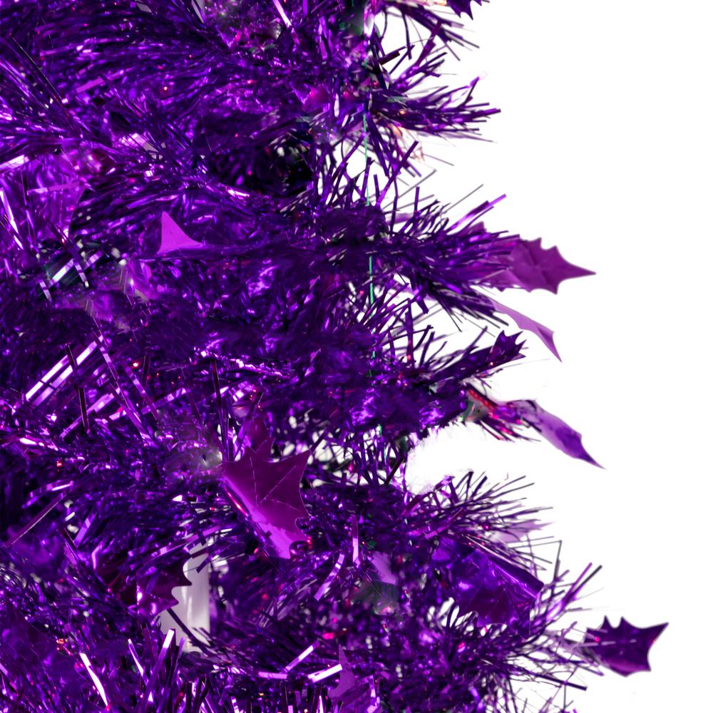 4' Purple Tinsel Pop-Up Artificial Christmas Tree  Unlit. Picture 3