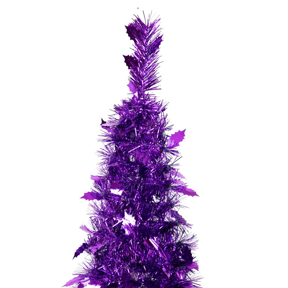 4' Purple Tinsel Pop-Up Artificial Christmas Tree  Unlit. Picture 5