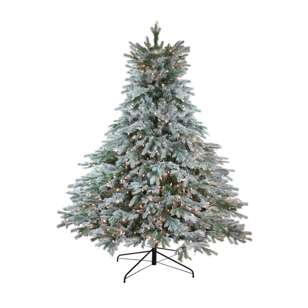 7.5' Pre-Lit Full Flocked Jasper Balsam Fir Artificial Christmas Tree - Clear Lights. Picture 1